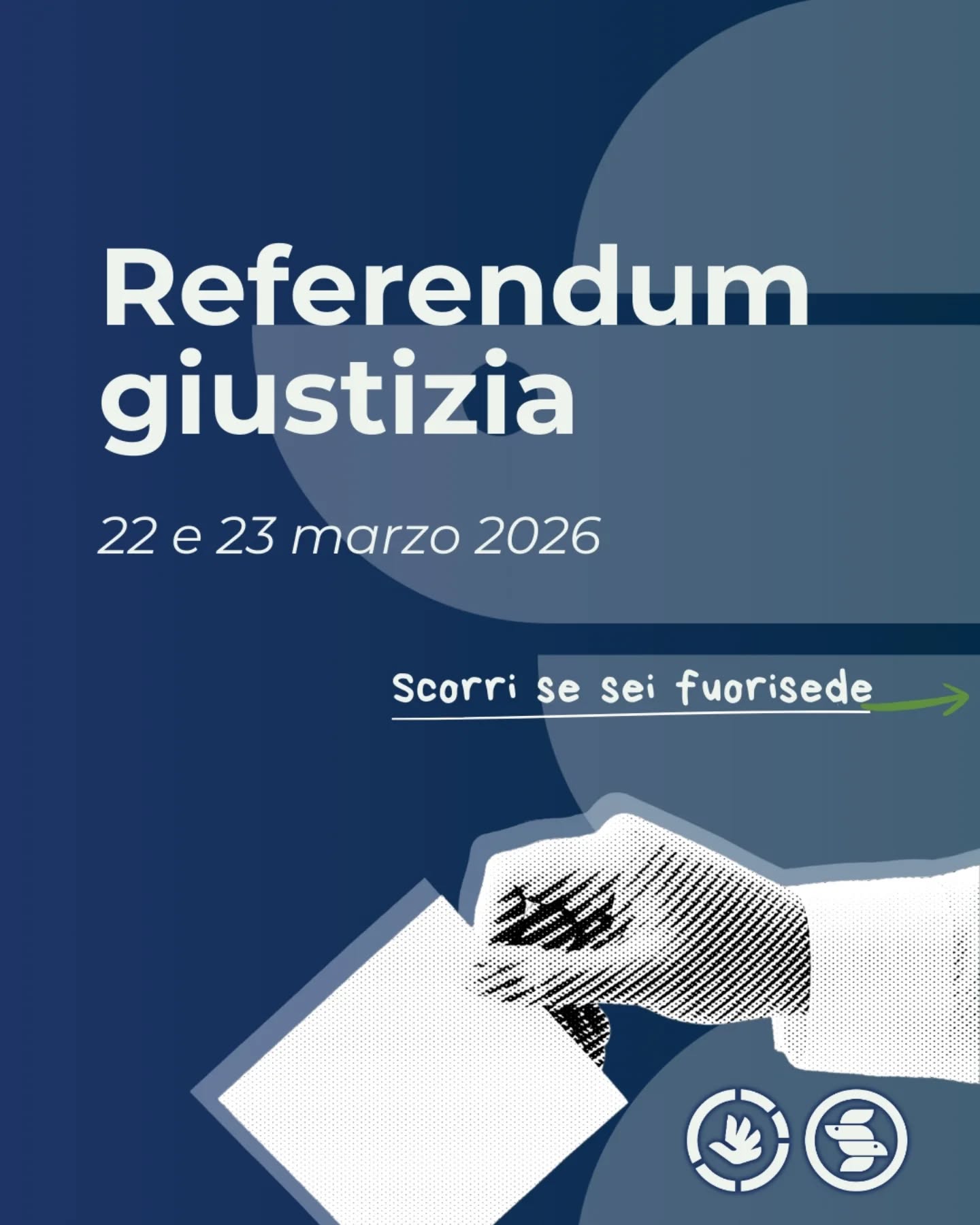 Il 22 e 23 marzo si terrà il referendum costituzionale sulla Giustizia🗳. Scorri il carosello per scoprire come poter esercitare il tuo diritto di voto!

❗️Il referendum ha carattere confermativo, ossia consente a cittadine e cittadini di pronunciarsi sull’entrata in vigore di una modifica costituzionale.
Il suo esito determina l’entrata in vigore della legge costituzionale in caso di prevalenza dei voti favorevoli o la mancata promulgazione della legge in caso di prevalenza dei voti contrari.

⚠️Nonostante il referendum sia famoso per la questione della “separazione delle carriere” tra magistratura giudicante e magistratura requirente, il quesito referendario si compone di altri punti altrettanto importati da considerare per un voto consapevole. 

Il 22 e 23 marzo andiamo a votare e per quanto possibile non facciamo passare il nostro diritto di voto in secondo piano!