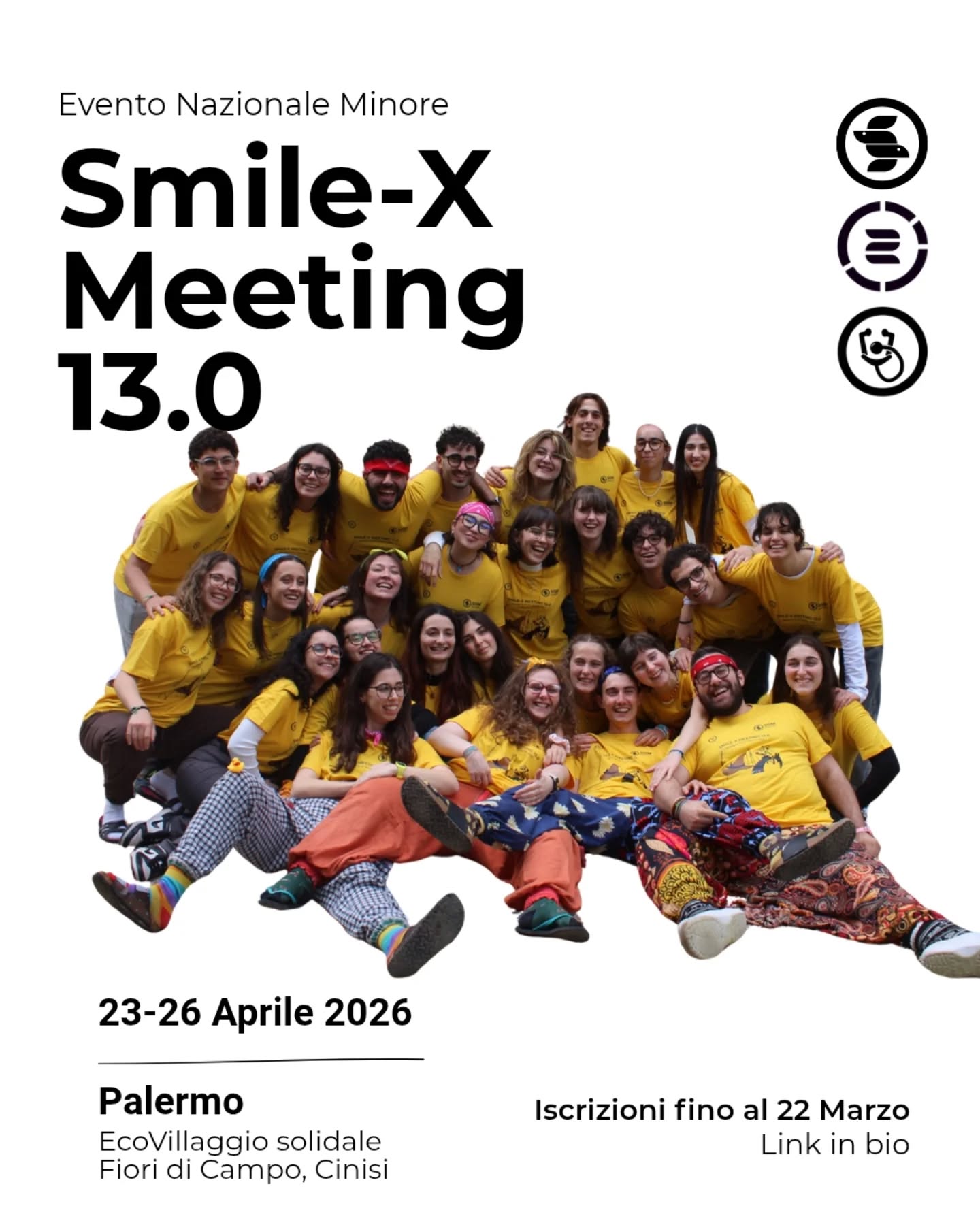 Sei dr. Clown e hai voglia di diventare Formatore SISM?
Lo Smile-X Meeting 13.0 è il posto giusto per te!
Saranno quattro giorni entusiasmanti in cui apprendere la metodologia per poter tenere formazioni e Corsi Base, oltre che approfondire e migliorare le tue capacità di leadership, ascolto e comunicazione.
Non perdere l'occasione, iscriviti con il link in bio! Chiuderanno il 22 marzo alle ore 23.59.
Recap info:
Smile-X Meeting 13.0
23-26 Aprile 2026
EcoVillaggio solidale Fiori di Campo - Traversa via Sandro Pertini, 1, Cinisi
Chiusura iscrizioni 22/03 alle 23:59
@sismpalermo
Per ulteriori informazioni scrivi a smile-x@sism.org
