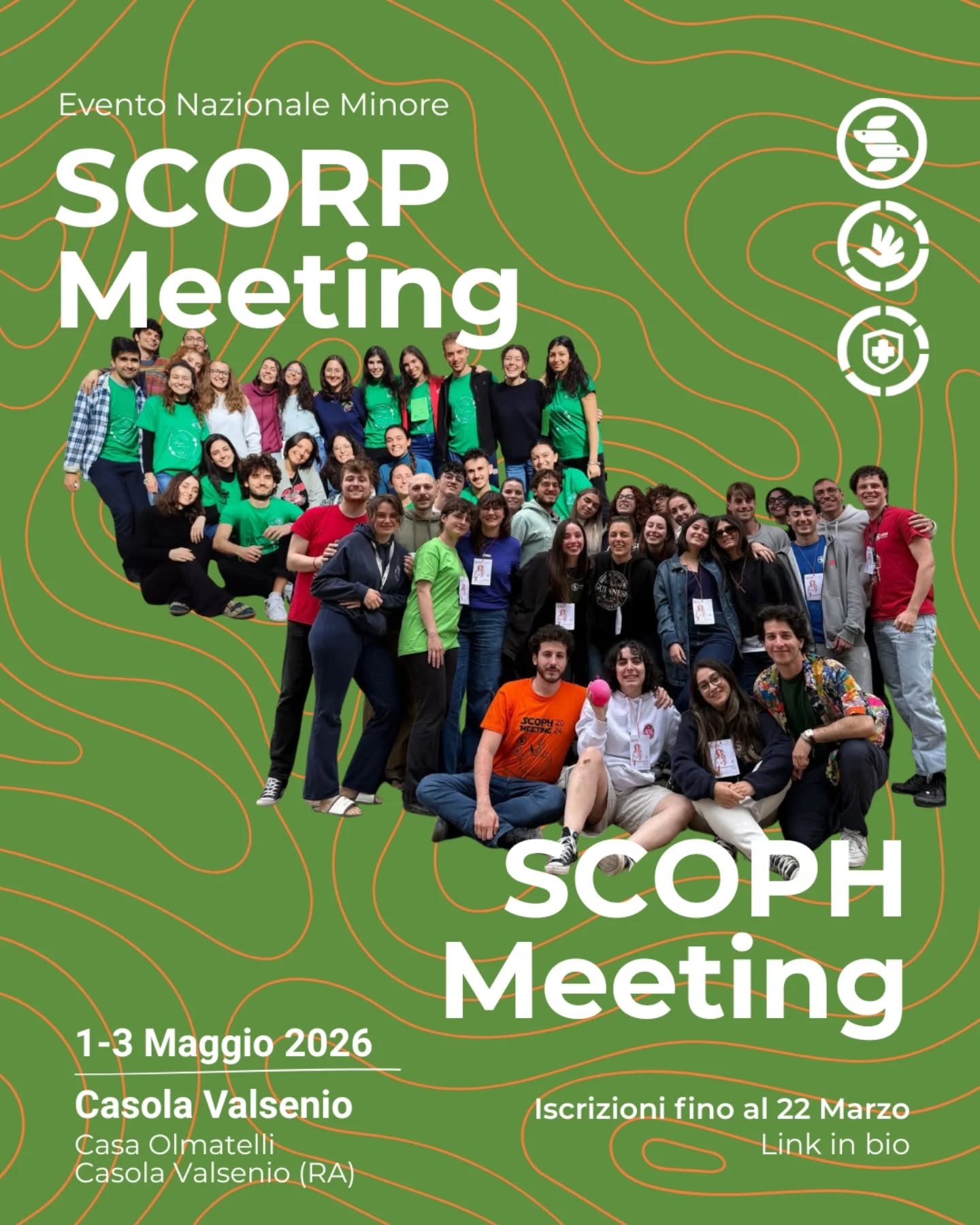 Vuoi informarti, confrontarti e scoprire come il mondo dei diritti umani si interseca con la salute, accesso alle cure, cooperazione internazionale, conflitti (e tanto altro)?
Ecco lo SCORP Meeting è il luogo adatto a te!
Invece, credi che la prevenzione sul territorio debba essere il futuro della sanità? Cosa pensi quando senti parlare di Health Literacy?
Lo SCOPH Meeting ti aspetta a braccia aperte!
In questi tre giorni avremo ci saranno formativi interattivi riguardk tante questioni diverse, per acquisire le basi per poter proseguire la tua formazione. Imparerai anche a fare rete nel territorio e da dove partire per avere un impatto nel cambiamento.
SCOPH Meeting e SCORP Meeting
1-3 maggio 2026
Casa Olmatelli Casola Valsenio (RA)
Chiusura iscrizioni 22/03 alle 23:59
Per info potete contattare formazione.scorp@sism.org (SCORP Meeting) e formazione.scoph@sism.org (SCOPH Meeting)