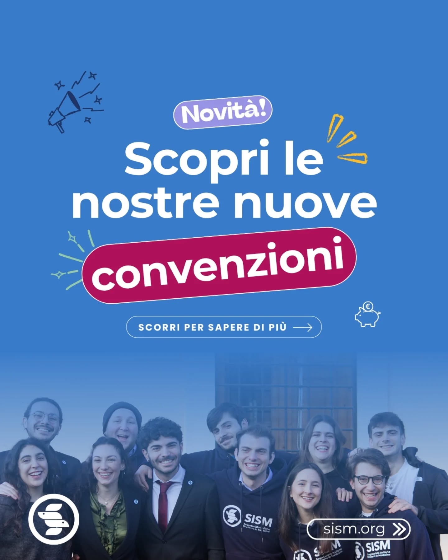 👀 Lo sai che con la tessera SISM da quest'anno hai diritto a degli sconti?
(Alcuni anche per ALUMNI)
👉 scorri per scoprire quali e come riceverli!
🤫 non è finita qui, rimani in attesa per altre novità!